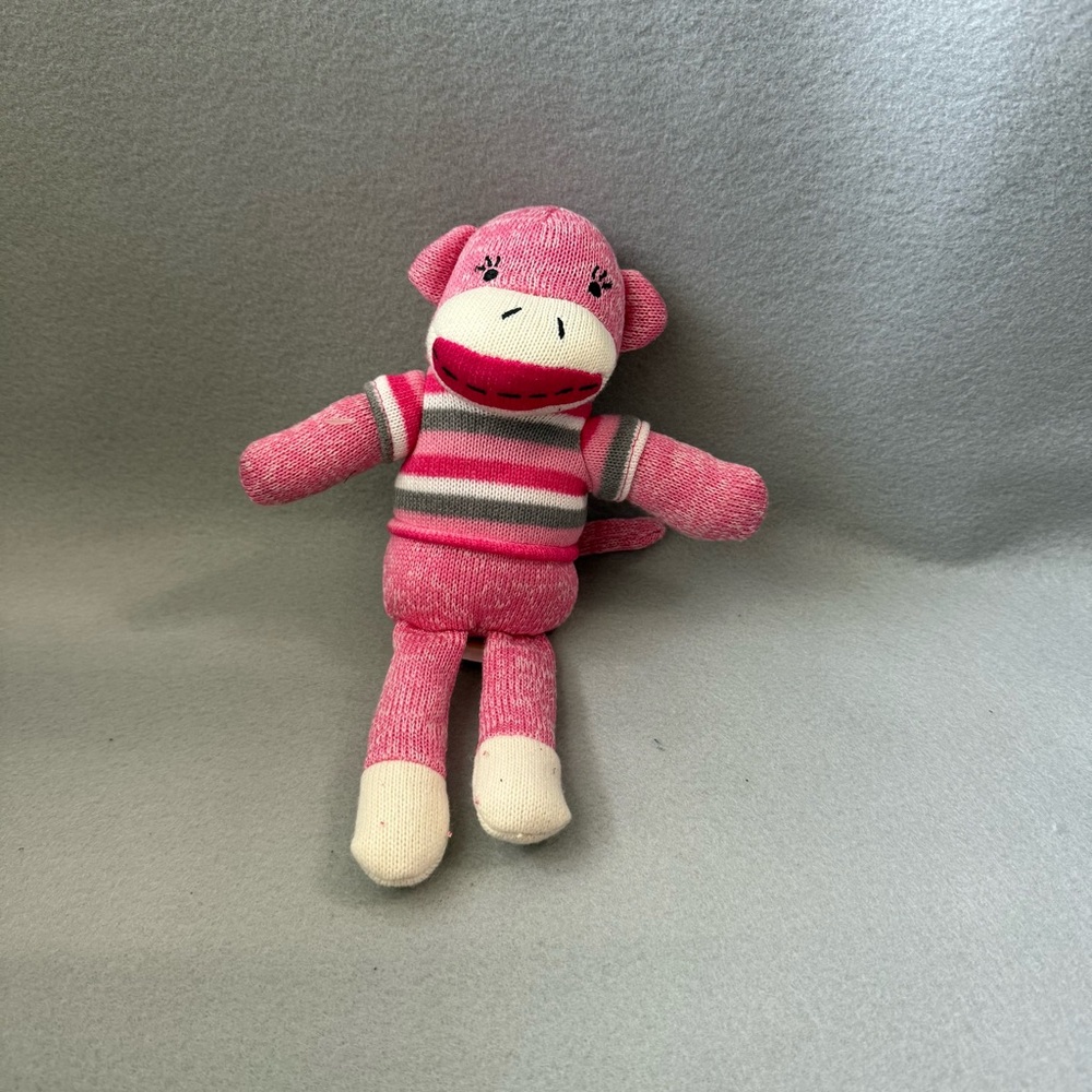 Like New Pink Striped Sock Monkey 9” Plush Toy